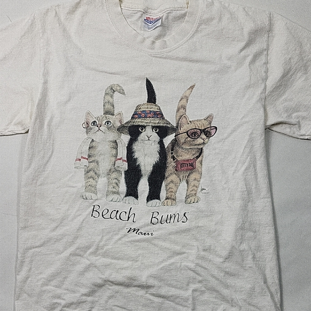 Beach Bum Cat T-Shirt Small - Adorable Cat Print Tee